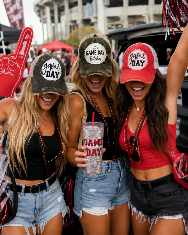 Game day hats by BohoGroove featuring vintage distressed snapback hats for football fans and tailgate season