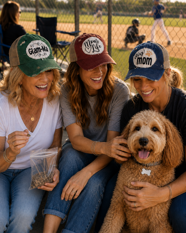 BohoGroove Mama Said collection featuring vintage distressed snapback hats for moms, grandmas, dog moms, glam-mas, and the women who cheer on their families from the sidelines every day.