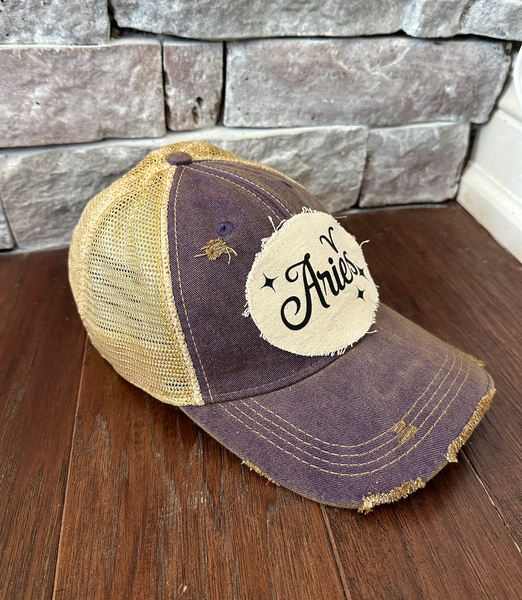 BohoGroove “Aries” Hat – Zodiac Astrology Snapback Trucker | Vintage Distressed Horoscope Baseball Cap