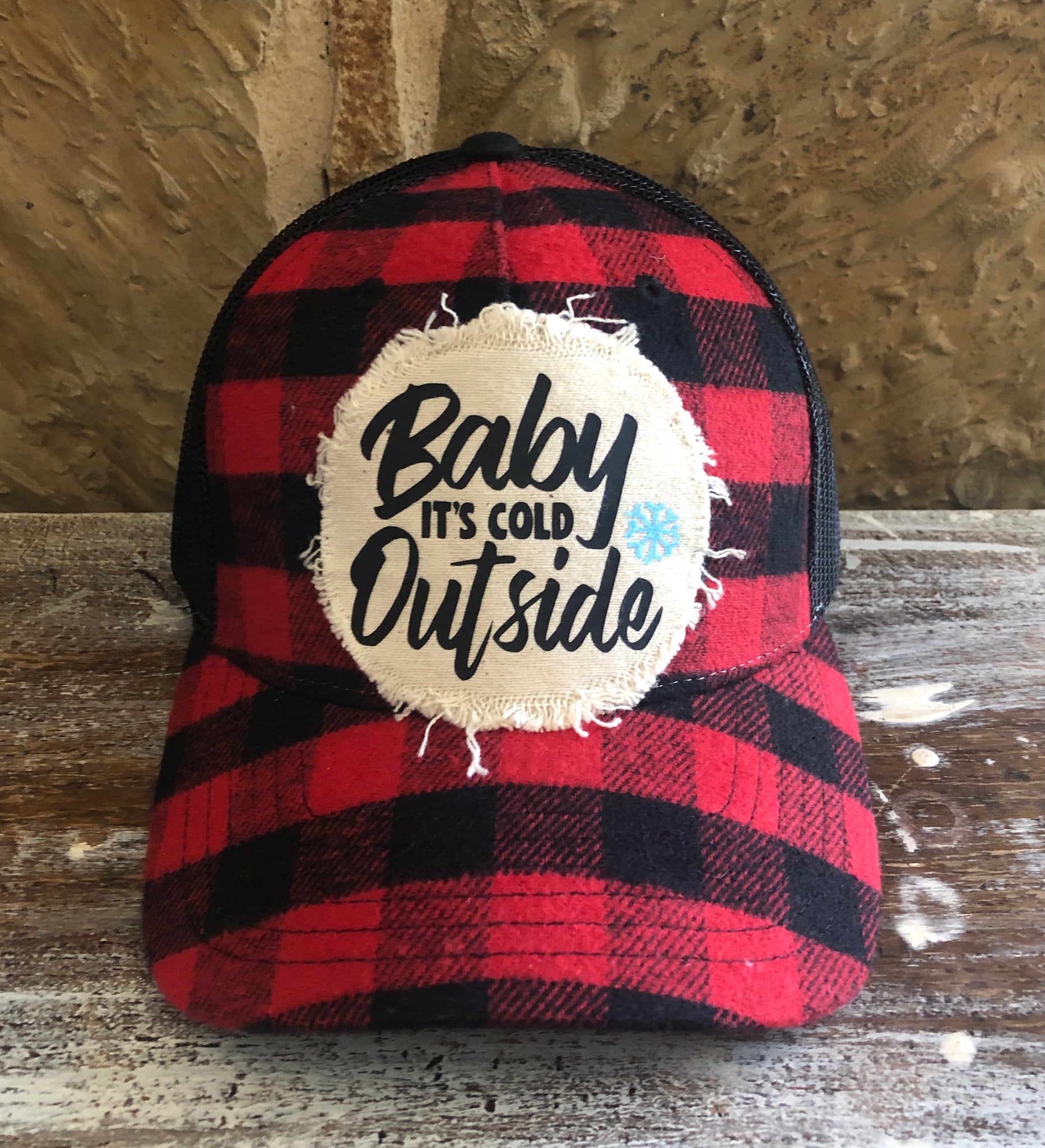 BohoGroove “Baby It’s Cold Outside” Hat – Buffalo Plaid Holiday Snapback | Vintage Winter Distressed Baseball Cap