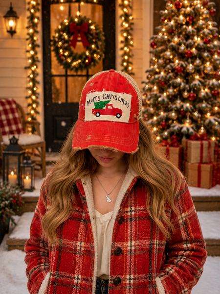 BohoGroove Merry Christmas Truck Hat – Christmas Snapback Trucker Hat | Vintage Distressed Holiday Cap