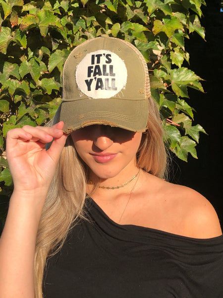 BohoGroove It’s Fall Y’all Hat – Funny Autumn Snapback Trucker Hat | Vintage Distressed Seasonal Cap