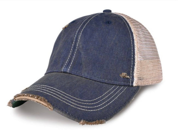 Navy blue vintage distressed snapback hat by BohoGroove