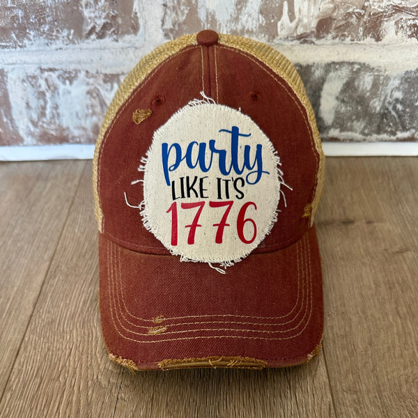 Party Like It’s 1776 hat by BohoGroove patriotic 4th of July patch on lbrick red vintage distressed snapback
