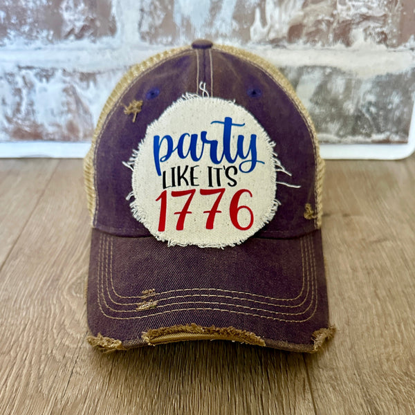 Party Like It’s 1776 hat by BohoGroove patriotic 4th of July patch on purple vintage distressed snapback