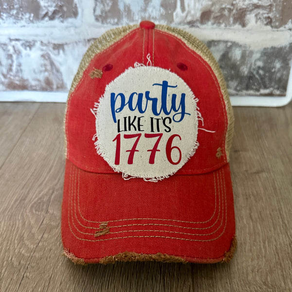 Party Like It’s 1776 hat by BohoGroove patriotic 4th of July patch on red vintage distressed snapback
