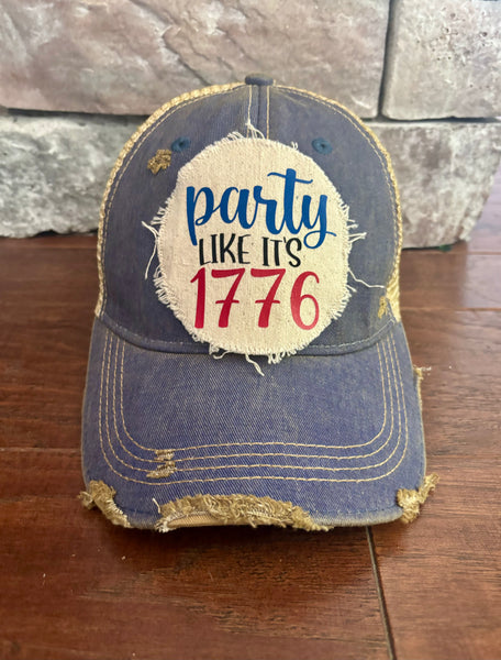 Party Like It’s 1776 hat by BohoGroove patriotic 4th of July patch on royal blue vintage distressed snapback