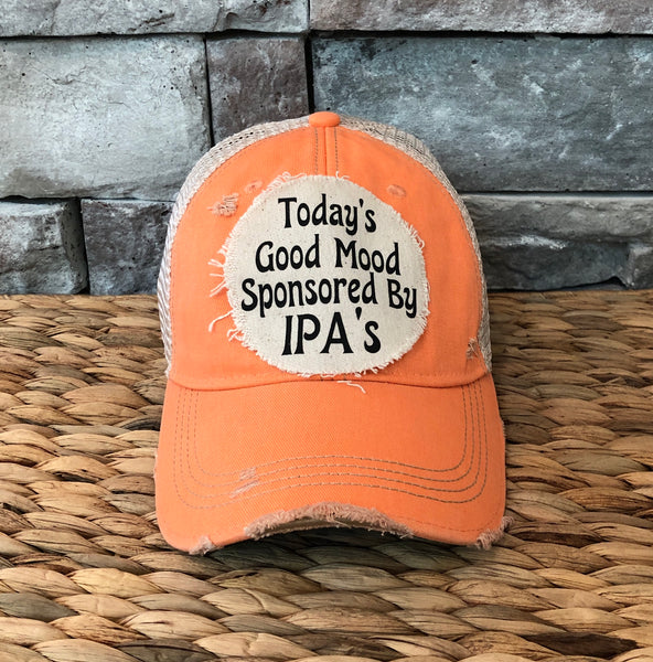BohoGroove “Today’s Good Mood Sponsored by IPA” Hat – Funny Beer Snapback | Vintage Distressed Trucker Baseball Cap