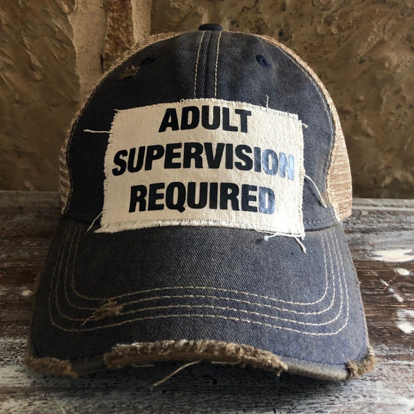 adult supervision required snapback hat navy funny trucker cap