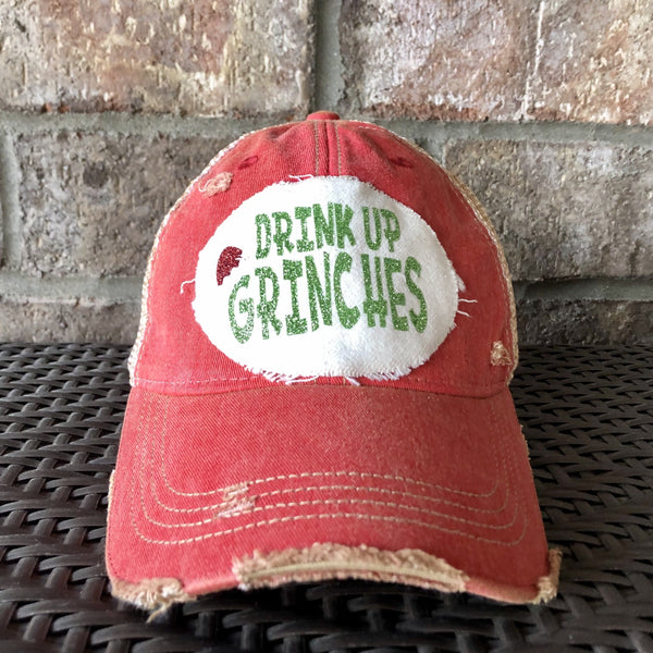 Drink Up Grinches Hat, Christmas Hat, Girlfriends Hat, Holiday Cap, Winter Hat,  Grinch Baseball Cap