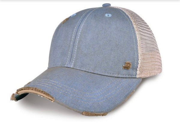 Light blue vintage distressed snapback hat by BohoGroove