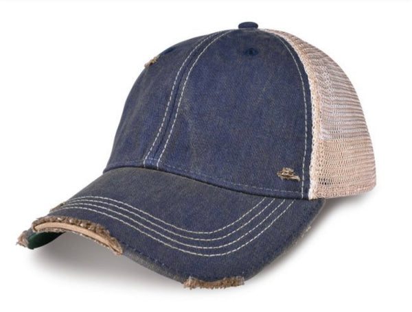 Navy blue vintage distressed snapback hat by BohoGroove