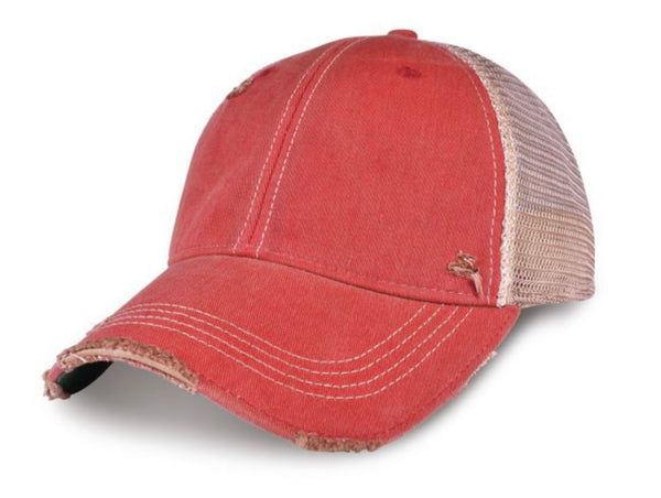 Red vintage distressed snapback hat by BohoGroove
