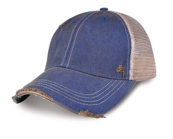 Royal blue vintage distressed snapback hat by BohoGroove