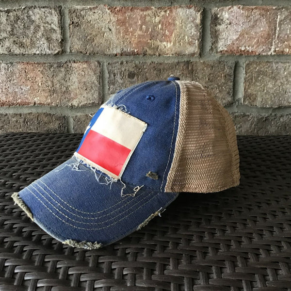 Texas Flag hat by BohoGroove featuring Texas flag patch on royal blue vintage distressed snapback