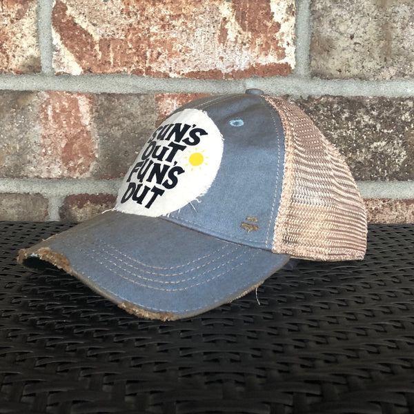 BohoGroove Sun’s Out, Fun’s Out Hat – Funny Summer Snapback Trucker | Vintage Distressed Vacation Cap